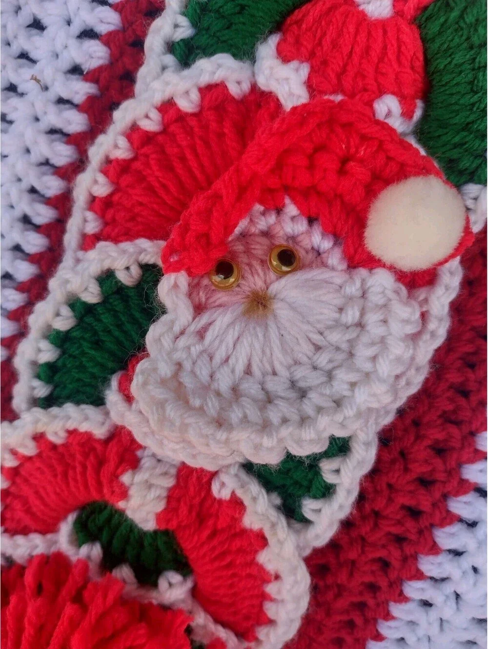 Vintage Handmade Crochet Christmas Decor Set Santa Table Runner Wall Decor Doily